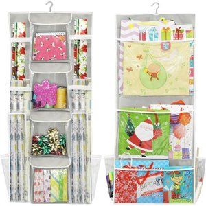 Double-Sided Hanging Gift Wrap Organizer Storage Pockets, (Set of 1)